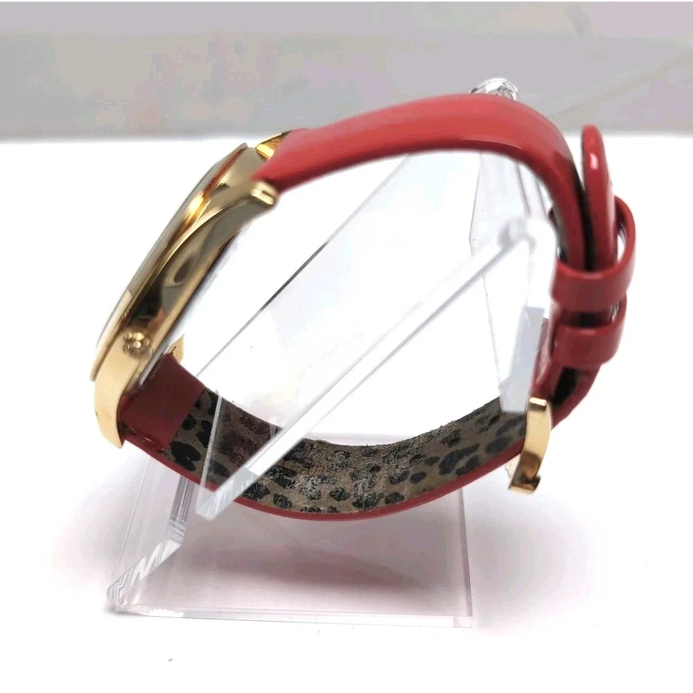 Betsey Johnson Watch Gold Case Pink Swirl Numbers Patent Strap Box BJ2140